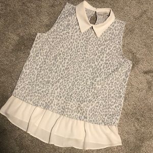 LOFT leopard layered mixed media knit top - size Small